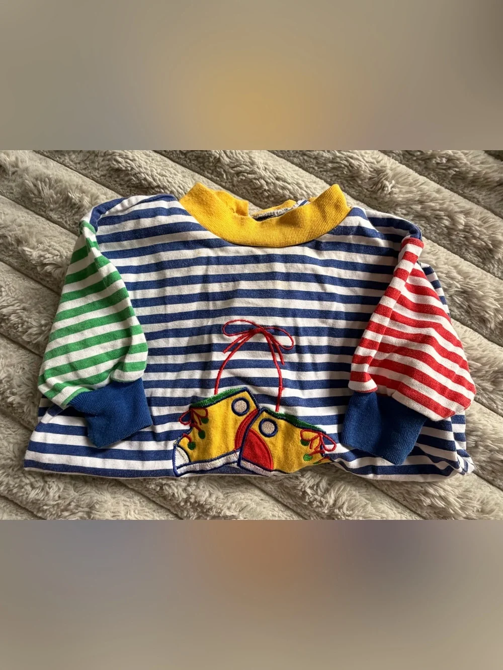 Vintage Color Track Multicolor Striped Romper One-Piece Embroidered 3-6 Months